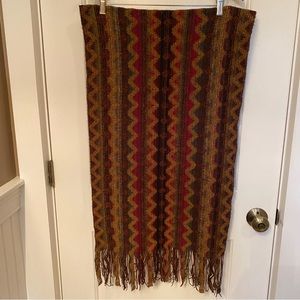 MISSONI FOULARD SCARF ZIG ZAG CHEVRON BROWN GOLD RED FRINGED LARGE RECTANGLE